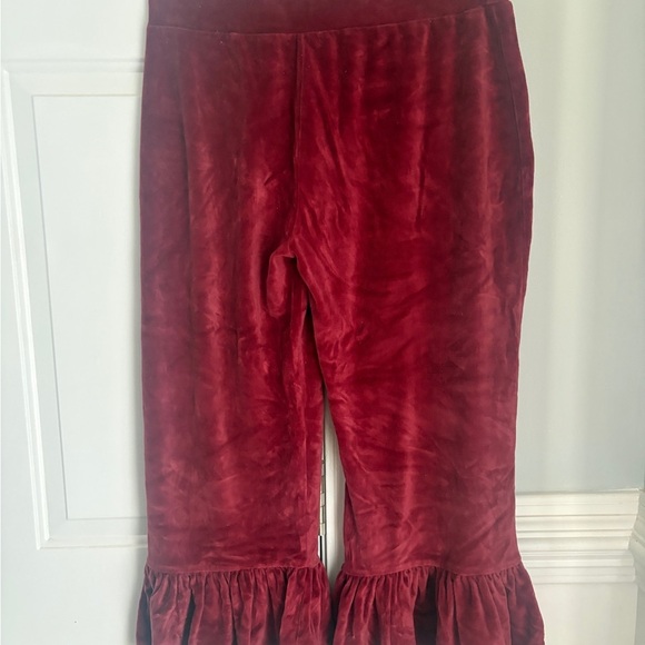 Matilda Jane Elegant burgandy/red Velvet High Waist Ruffle Pants - Picture 7 of 8